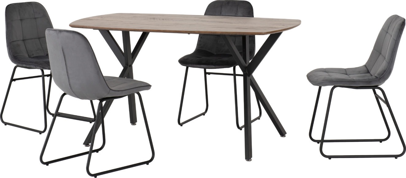 Seconique Athens Rectangular Dining Set With Lukas Chairs Medium Oak Effect/Black/Grey Velvet
