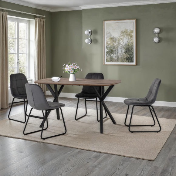 seconique Athens Rectangular Dining Set with Lukas Chairs Medium Oak Effect/Black/Grey Velvet
