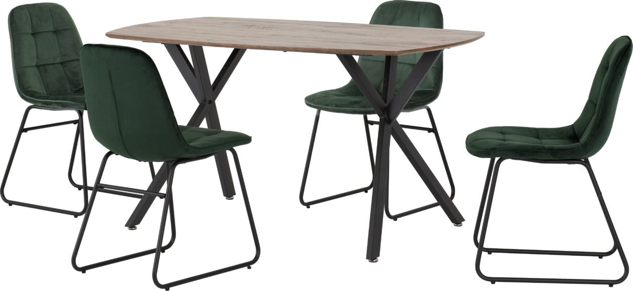 Seconique Athens Rectangular Dining Set With Lukas Chairs Medium Oak Effect/Black/Emerald Green Velvet