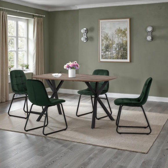 seconique Athens Rectangular Dining Set with Lukas Chairs Medium Oak Effect/Black/Emerald Green Velvet