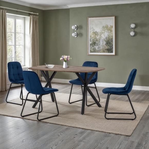 seconique Athens Rectangular Dining Set with Lukas Chairs Medium Oak Effect/Black/Sapphire Blue Velvet