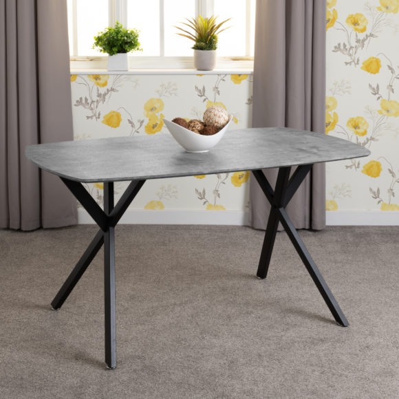 seconique Athens Rectangular Dining Table Concrete Effect/Black