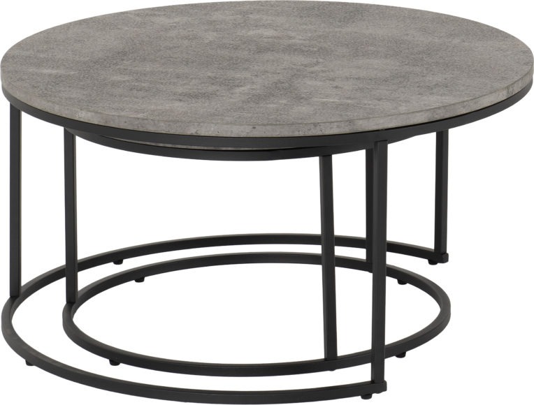 Seconique Athens Round Coffee Table Set Concrete Effect/Black