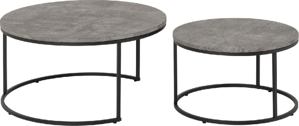 Seconique Athens Round Coffee Table Set Concrete Effect/Black