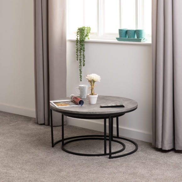 Seconique Athens Round Coffee Table Set Concrete Effect/Black