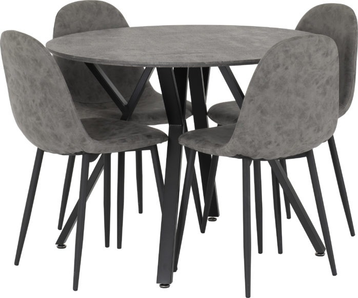 Seconique Athens Round Dining Set Concrete Effect/Black/Grey Faux Leather