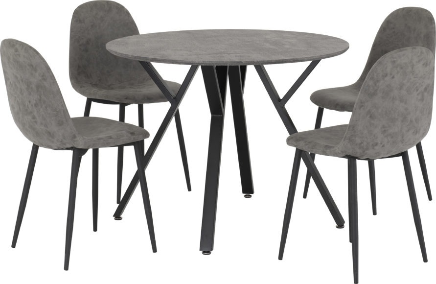 seconique Athens Round Dining Set Concrete Effect/Black/Grey Faux Leather