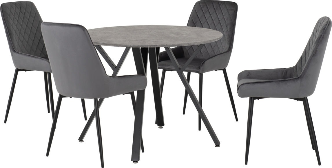 Seconique Athens Round Dining Set With Avery Chairs Concrete Effect/Black/Grey Velvet