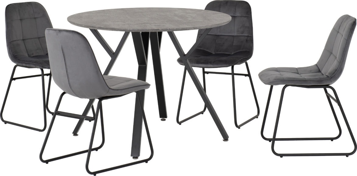 Seconique Athens Round Dining Set With Lukas Chairs Concrete Effect/Black/Grey Velvet