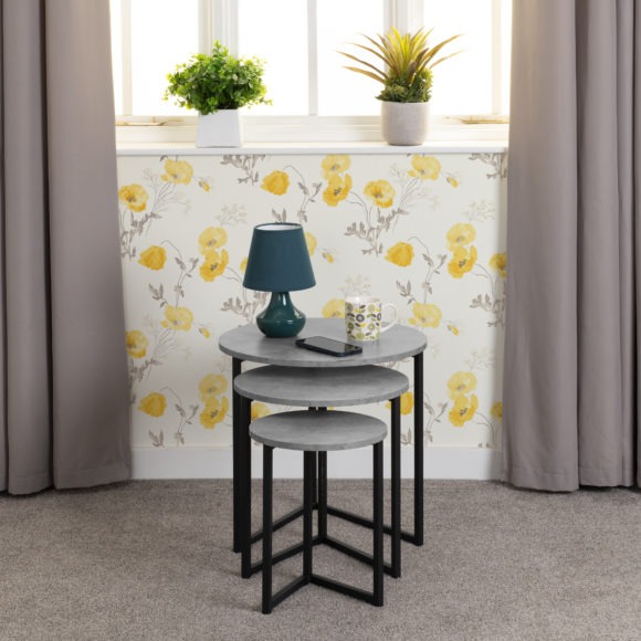 seconique Athens Round Nest of Tables Concrete Effect/Black