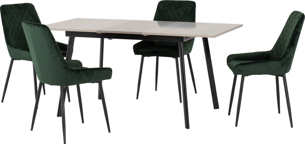 seconique Avery Extending Dining Set with Avery Chairs Concrete/Grey Oak Effect/Black/Emerald Green Velvet