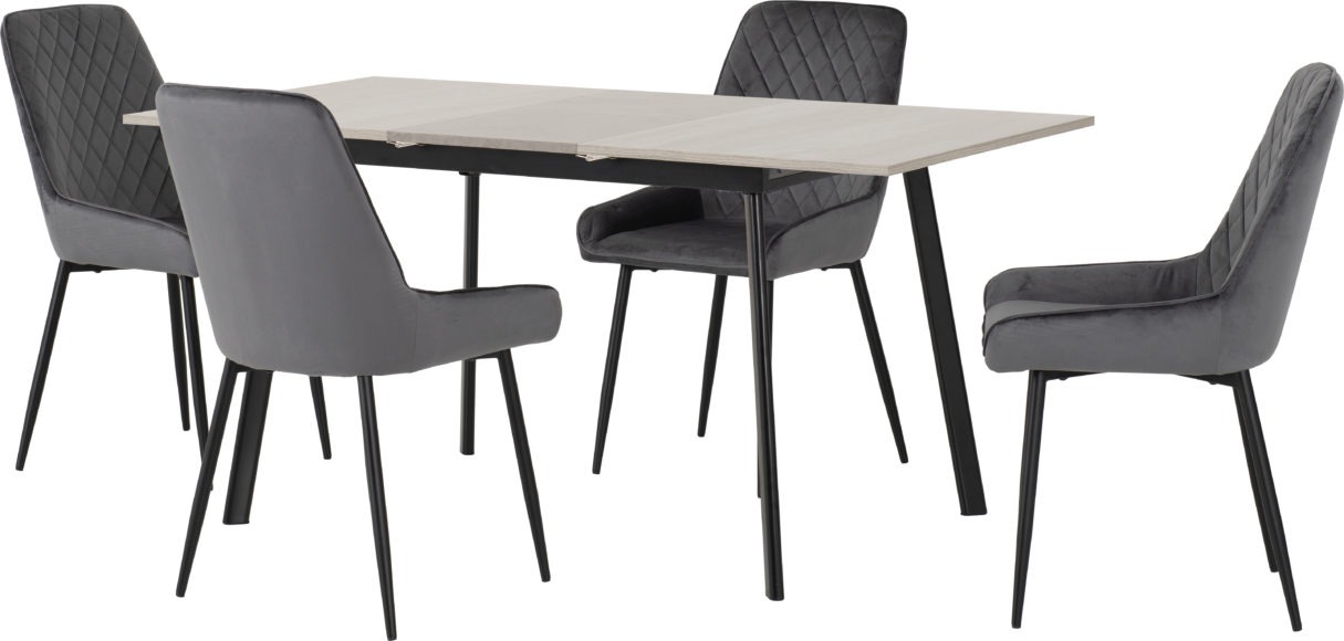 seconique Avery Extending Dining Set with Avery Chairs Concrete/Grey Oak Effect/Black/Grey Velvet