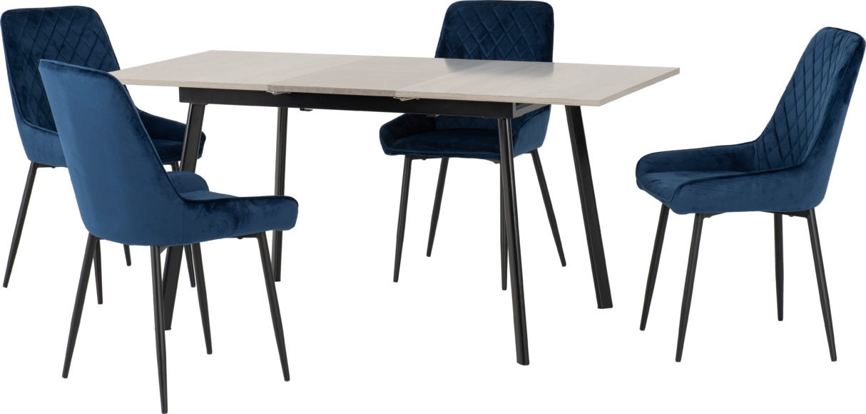 seconique Avery Extending Dining Set with Avery Chairs Concrete/Grey Oak Effect/Black/Sapphire Blue Velvet