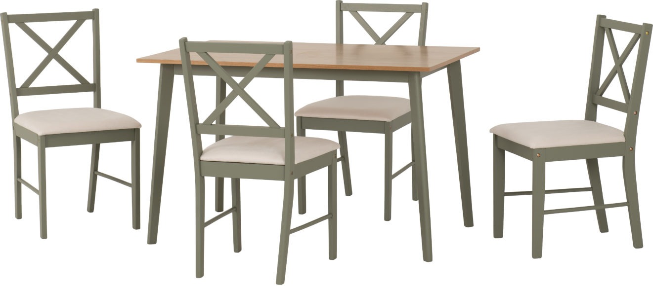 Seconique Balfour 1+4 Dining Set Sage Green/Oak Effect/Mink Microsuede
