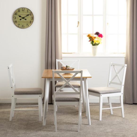 Seconique Balfour 1+4 Dining Set White/Oak Effect/Grey Fabric
