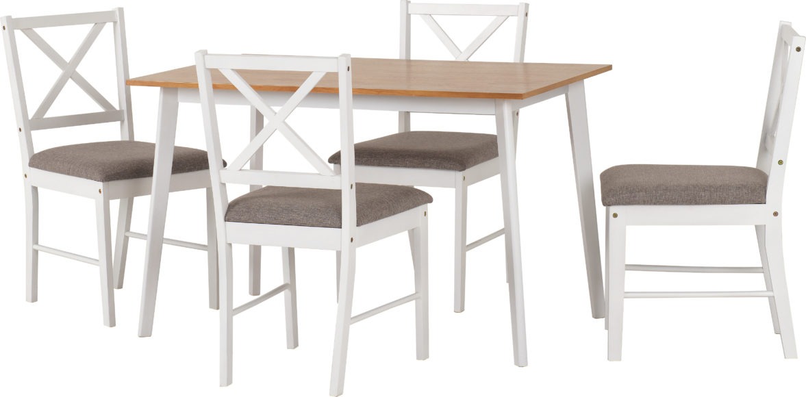 seconique Balfour 1+4 Dining Set White/Oak Effect/Grey Fabric