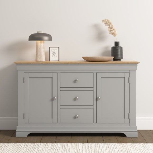 seconique Bordeaux 2 Door 3 Drawer Sideboard Pebble Grey/Oak