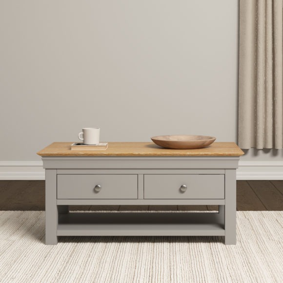 seconique Bordeaux 2 Drawer Coffee Table Pebble Grey/Oak