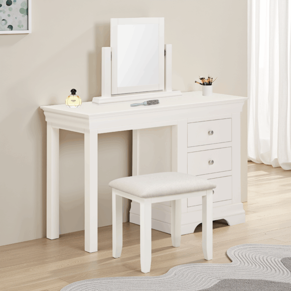 seconique Bordeaux 3 Drawer Dressing Table Set Ivory/Oat Fabric