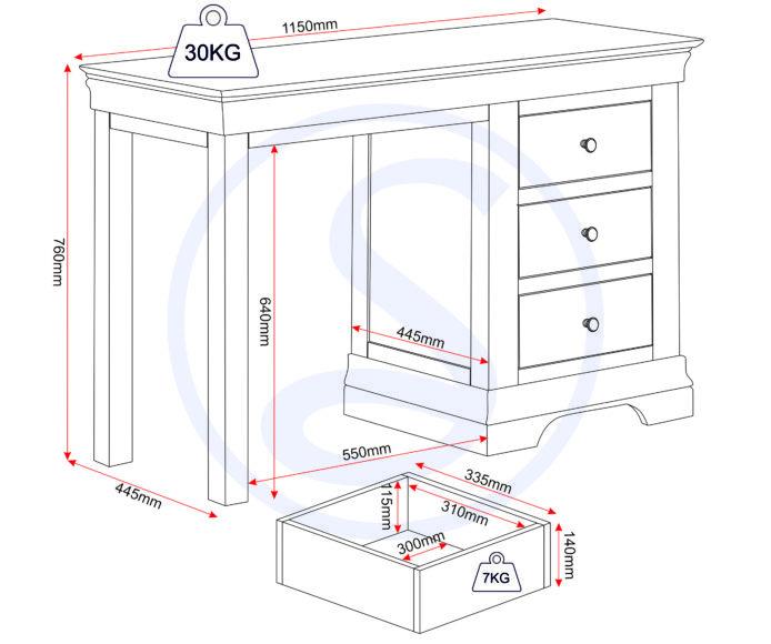 Seconique Bordeaux 3 Drawer Dressing Table Set Pebble Grey/Oat Fabric
