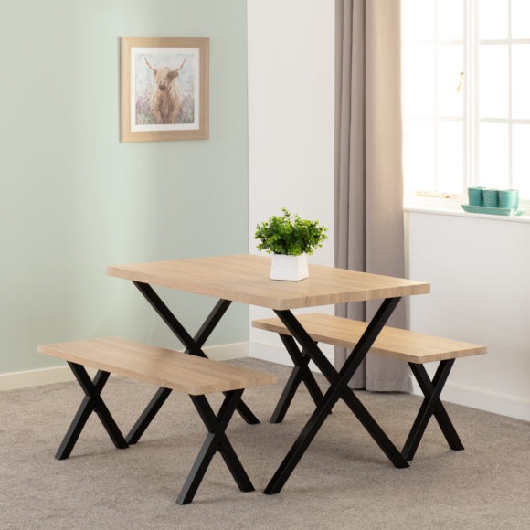 Seconique Buxton Dining Bench Set Light Oak Effect/Black