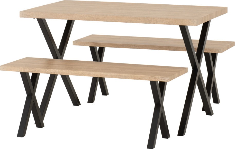 Seconique Buxton Dining Bench Set Light Oak Effect/Black