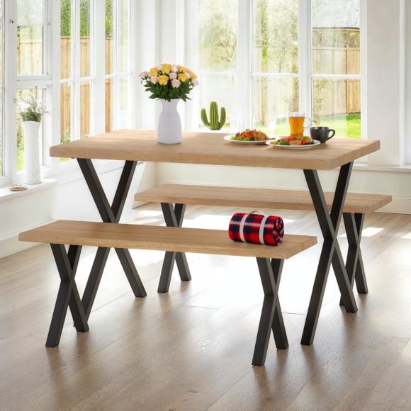 seconique Buxton Dining Bench Set Light Oak Effect/Black