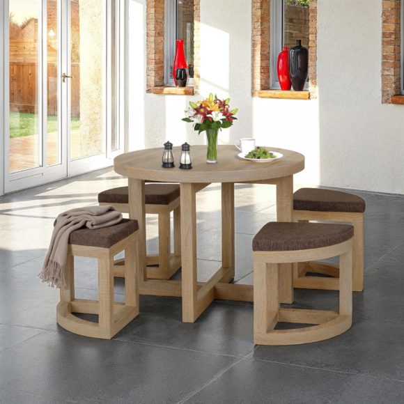 seconique Cambourne Stowaway Dining Set Sonoma Oak Effect Veneer/Brown Linen Fleck