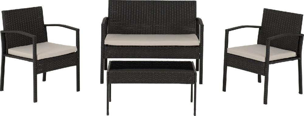 Seconique Cedar 4 Piece Garden Set Black Rattan/Grey Fabric/Black Glass