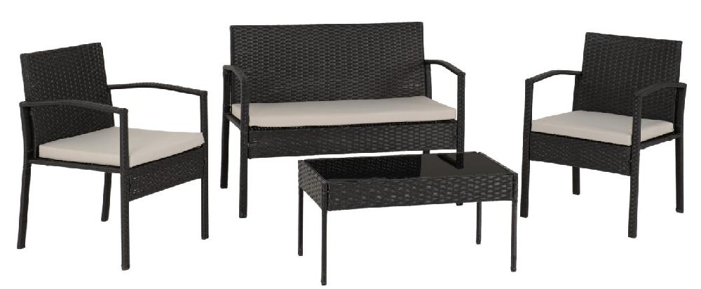 Seconique Cedar 4 Piece Garden Set Black Rattan/Grey Fabric/Black Glass