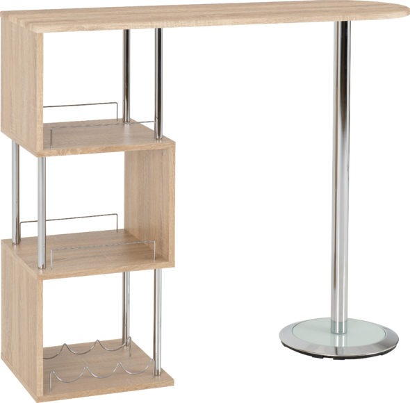 seconique Charisma Home Bar Table Light Sonoma Oak Effect Veneer/Chrome