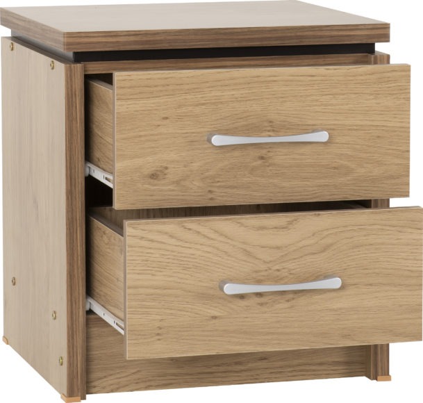 Seconique Charles 2 Drawer Bedside Oak Effect Veneer With Walnut Trim