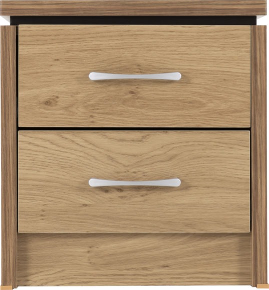 Seconique Charles 2 Drawer Bedside Oak Effect Veneer With Walnut Trim