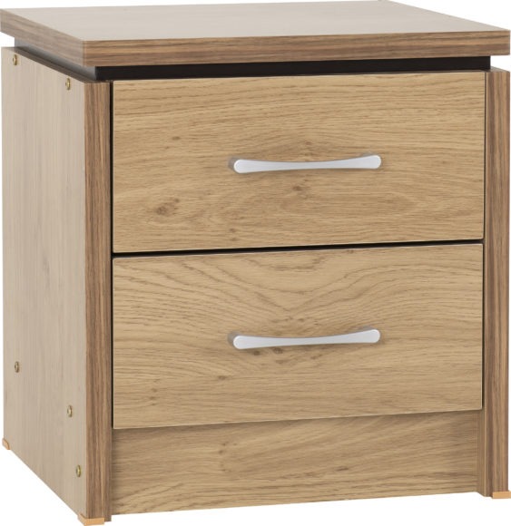 seconique Charles 2 Drawer Bedside Oak Effect Veneer with Walnut Trim