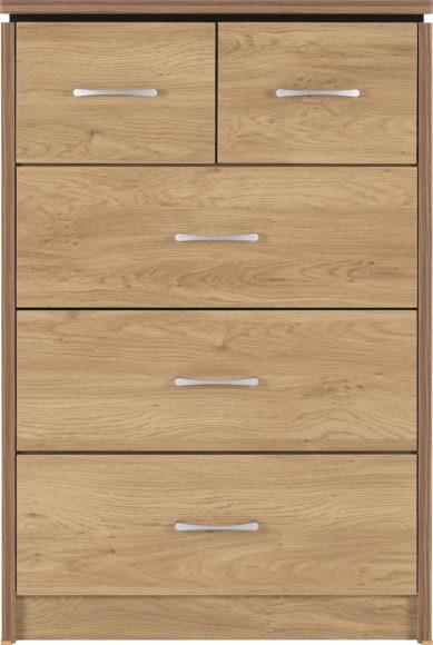 Seconique Charles 3+2 Drawer Chest Oak Effect Veneer With Walnut Trim