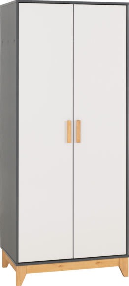 seconique Cleveland 2 Door Wardrobe White/Grey Metal Effect