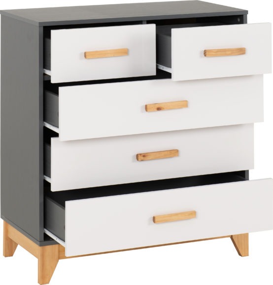 Seconique Cleveland 3+2 Drawer Chest White/Grey Metal Effect