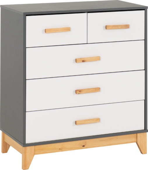 seconique Cleveland 3+2 Drawer Chest White/Grey Metal Effect