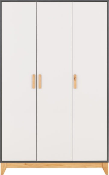 Seconique Cleveland 3 Door Wardrobe White/Grey Metal Effect