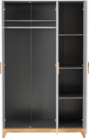 Seconique Cleveland 3 Door Wardrobe White/Grey Metal Effect