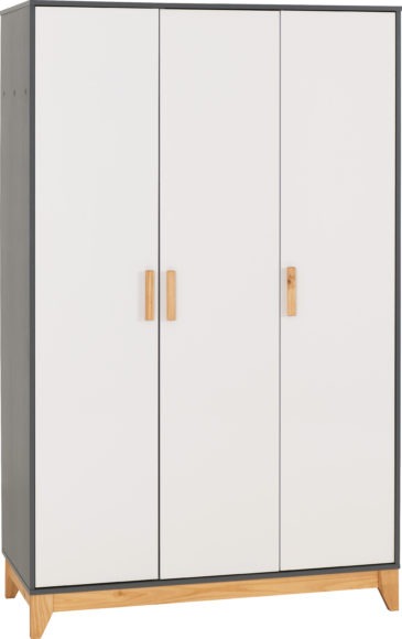 seconique Cleveland 3 Door Wardrobe White/Grey Metal Effect