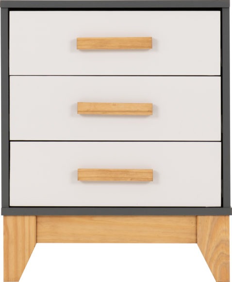 Seconique Cleveland 3 Drawer Bedside White/Grey Metal Effect