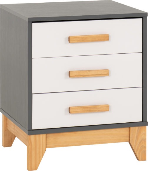 seconique Cleveland 3 Drawer Bedside White/Grey Metal Effect