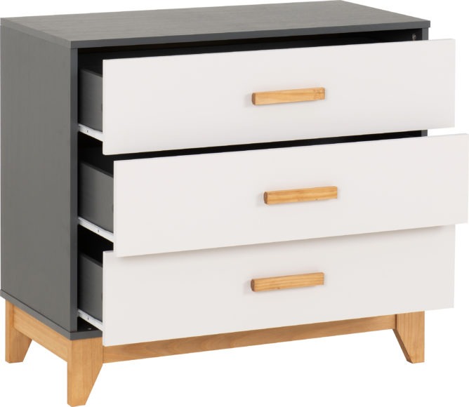 Seconique Cleveland 3 Drawer Chest White/Grey Metal Effect