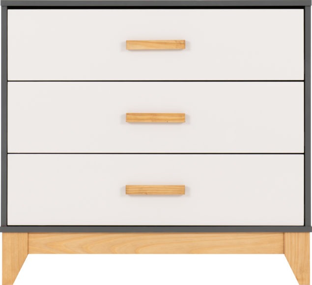 Seconique Cleveland 3 Drawer Chest White/Grey Metal Effect