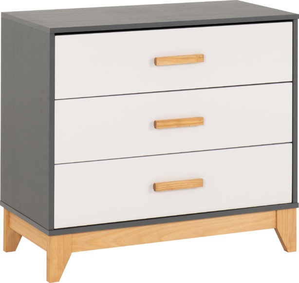 seconique Cleveland 3 Drawer Chest White/Grey Metal Effect