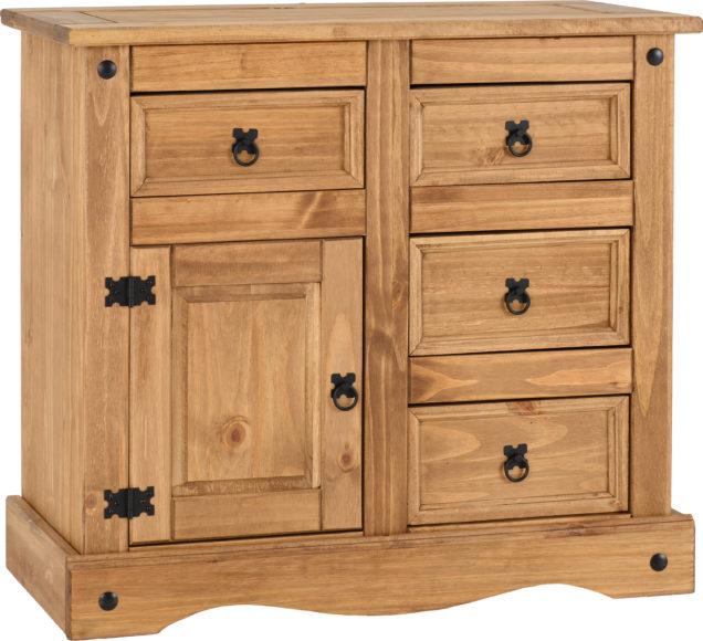 Seconique Corona 1 Door 4 Drawer Sideboard Distressed Waxed Pine