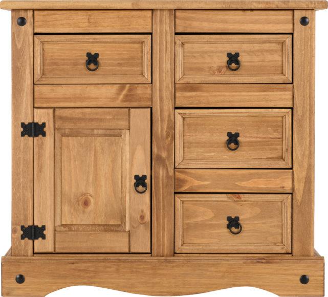 Seconique Corona 1 Door 4 Drawer Sideboard Distressed Waxed Pine