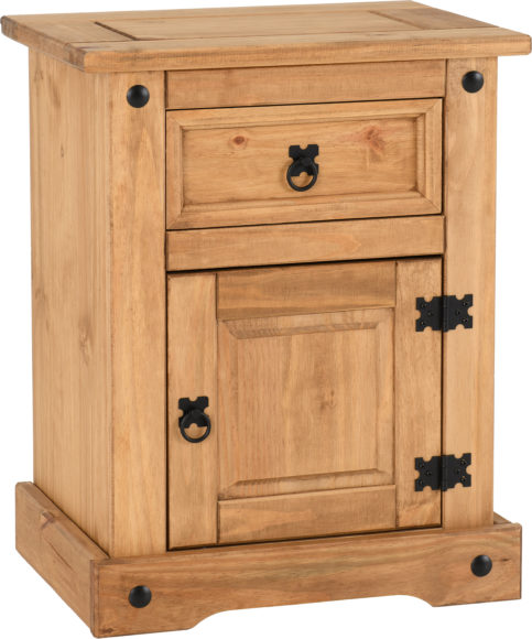 Seconique Corona 1 Drawer 1 Door Bedside Cabinet Distressed Waxed Pine