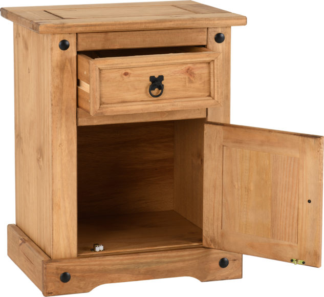 Seconique Corona 1 Drawer 1 Door Bedside Cabinet Distressed Waxed Pine